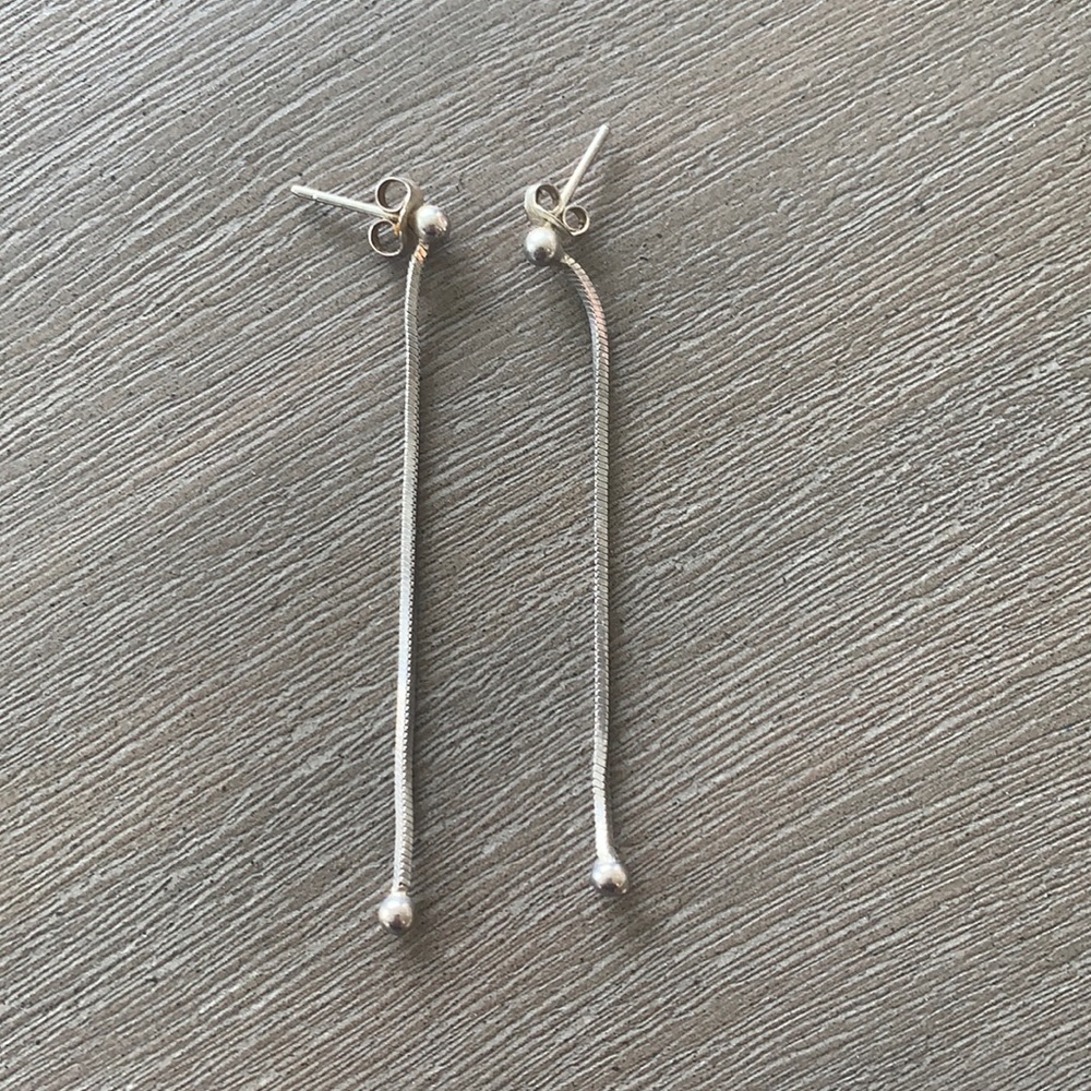 Silver snake chain/ball dangle earrings